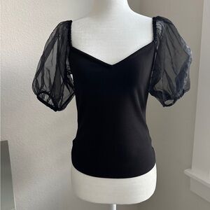 Black Sheer Sleeve Top